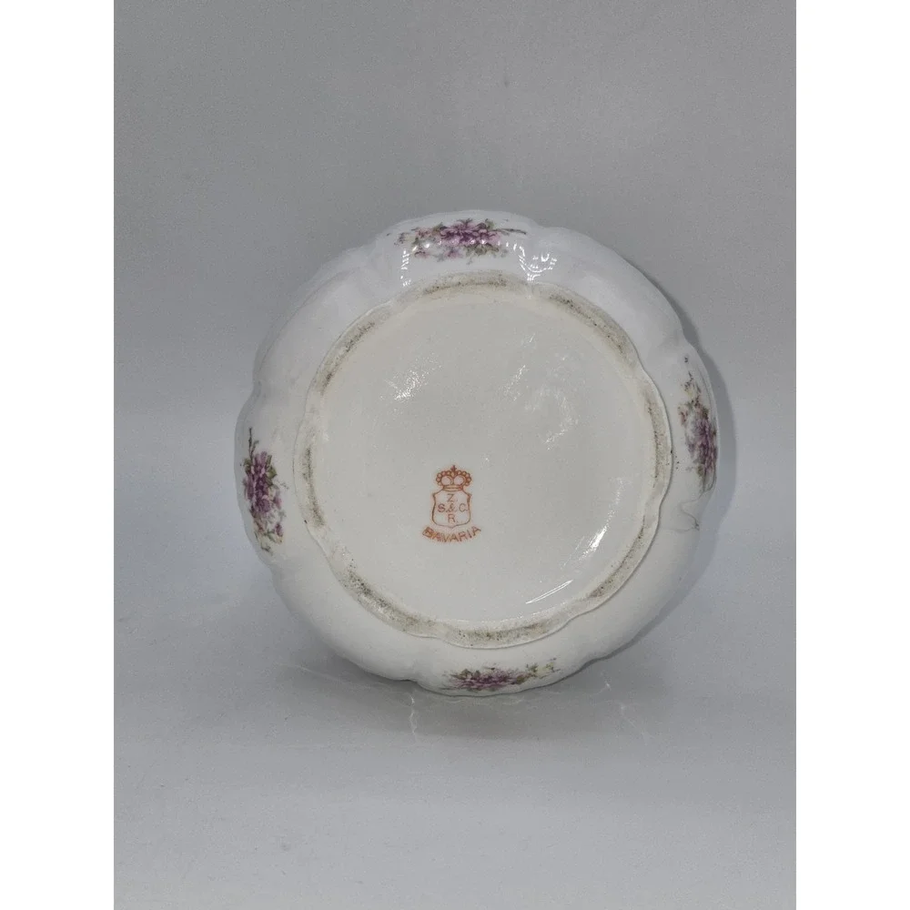 Schumann Bavarian Vintage Floral Porcelain Cachepot Vase Pink Flowers Gold‎ Trim